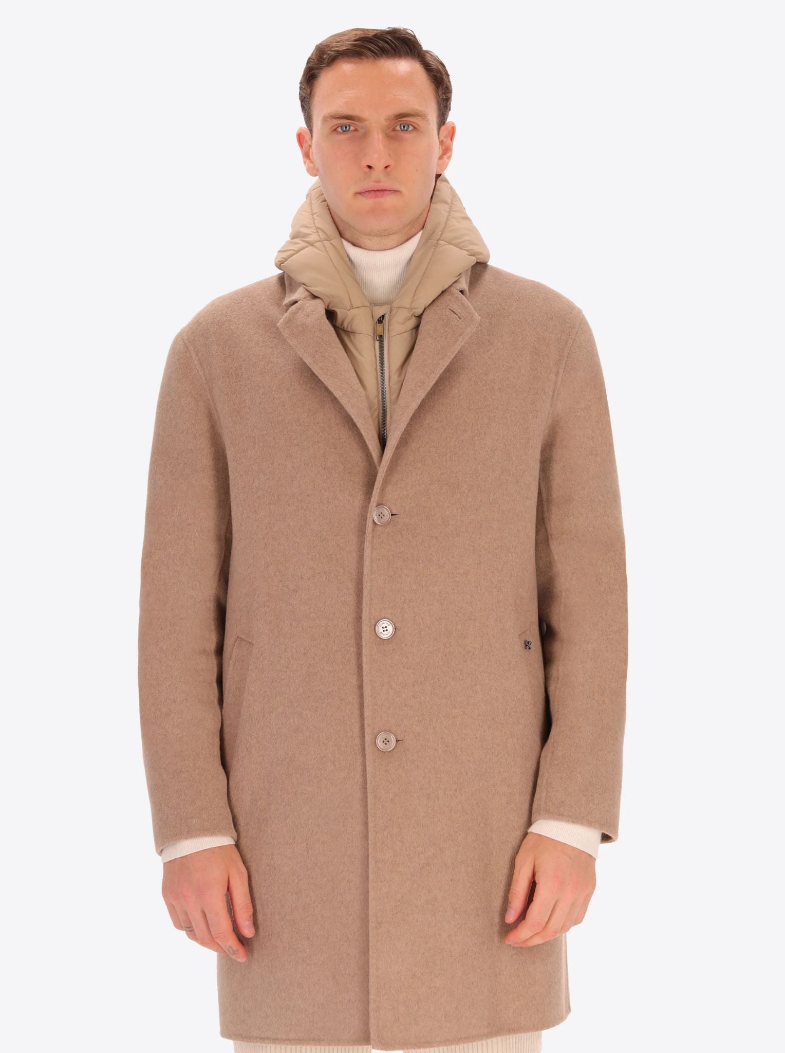 Distretto Wool Blend Coat With Detachable Hood Essex